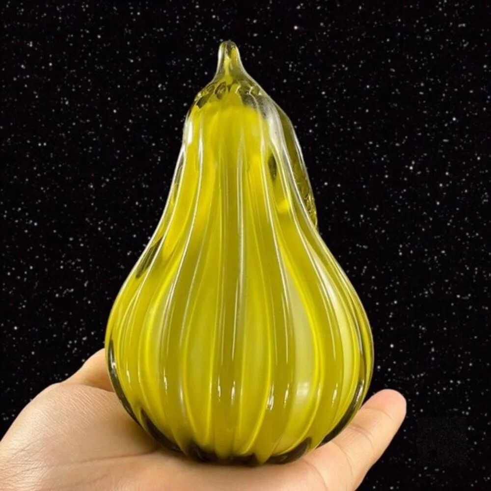 Studio Art Glass Pear Apple Fruit Green Cased Glass‎ Figurine Paperweight Figure